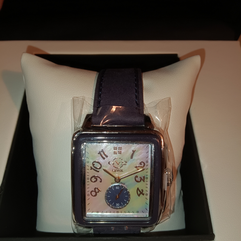 Gevril GV2 Bari Viva Diamond Square Face Watch with Blue Strap NWT, Authentic